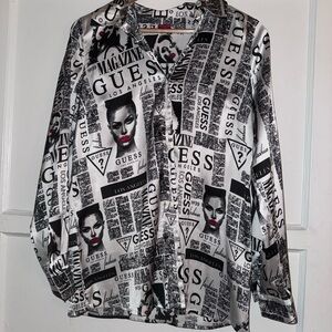 Guess Monochrome Satin Graphic Print Blouse